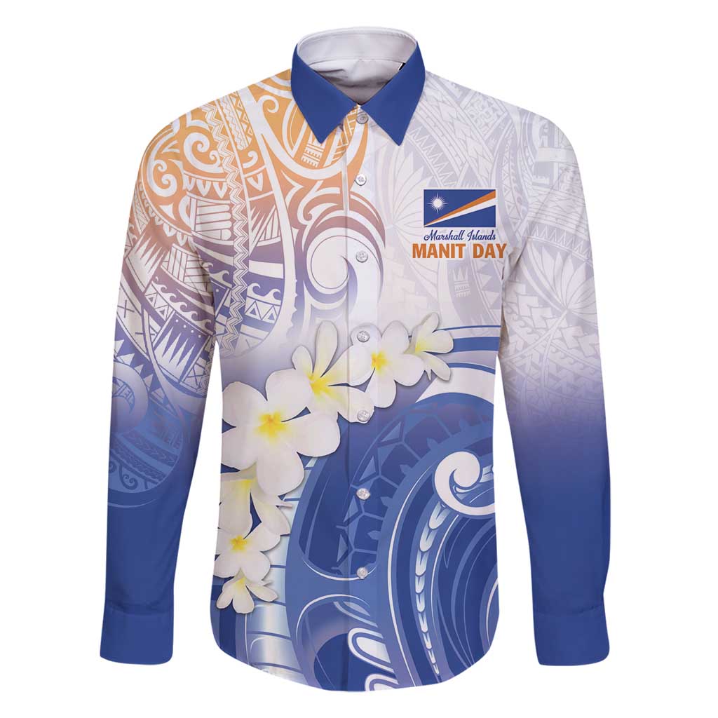Marshall Islands Manit Day Family Matching Off Shoulder Maxi Dress and Hawaiian Shirt Plumeria and Polynesian Tribal LT9 Dad's Shirt - Long Sleeve White - Polynesian Pride