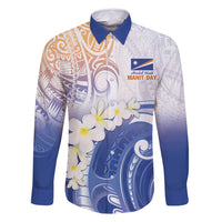 Marshall Islands Manit Day Family Matching Off Shoulder Maxi Dress and Hawaiian Shirt Plumeria and Polynesian Tribal LT9 Dad's Shirt - Long Sleeve White - Polynesian Pride