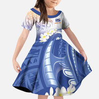 Marshall Islands Manit Day Family Matching Puletasi and Hawaiian Shirt Plumeria and Polynesian Tribal LT9 Daughter's Dress White - Polynesian Pride
