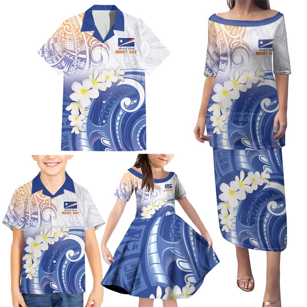 Marshall Islands Manit Day Family Matching Puletasi and Hawaiian Shirt Plumeria and Polynesian Tribal LT9 - Polynesian Pride
