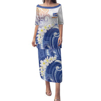 Marshall Islands Manit Day Family Matching Puletasi and Hawaiian Shirt Plumeria and Polynesian Tribal LT9 Mom's Dress White - Polynesian Pride
