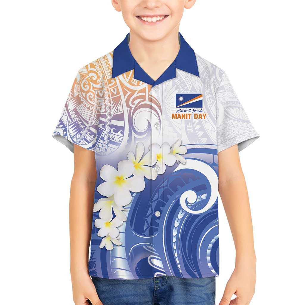 Marshall Islands Manit Day Family Matching Summer Maxi Dress and Hawaiian Shirt Plumeria and Polynesian Tribal LT9 Son's Shirt White - Polynesian Pride