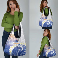 Marshall Islands Manit Day Grocery Bag Plumeria and Polynesian Tribal