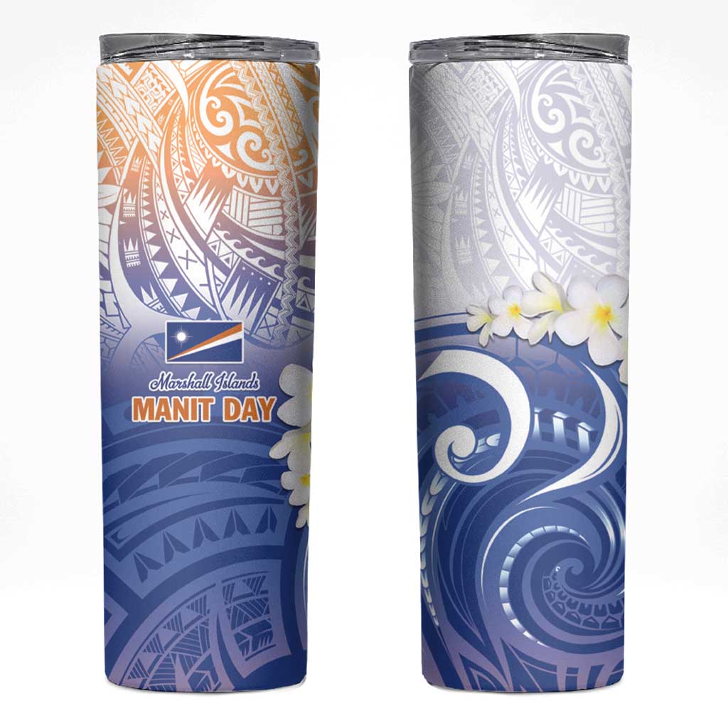 Marshall Islands Manit Day Skinny Tumbler Plumeria and Polynesian Tribal LT9 White - Polynesian Pride
