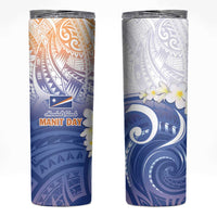 Marshall Islands Manit Day Skinny Tumbler Plumeria and Polynesian Tribal LT9 White - Polynesian Pride