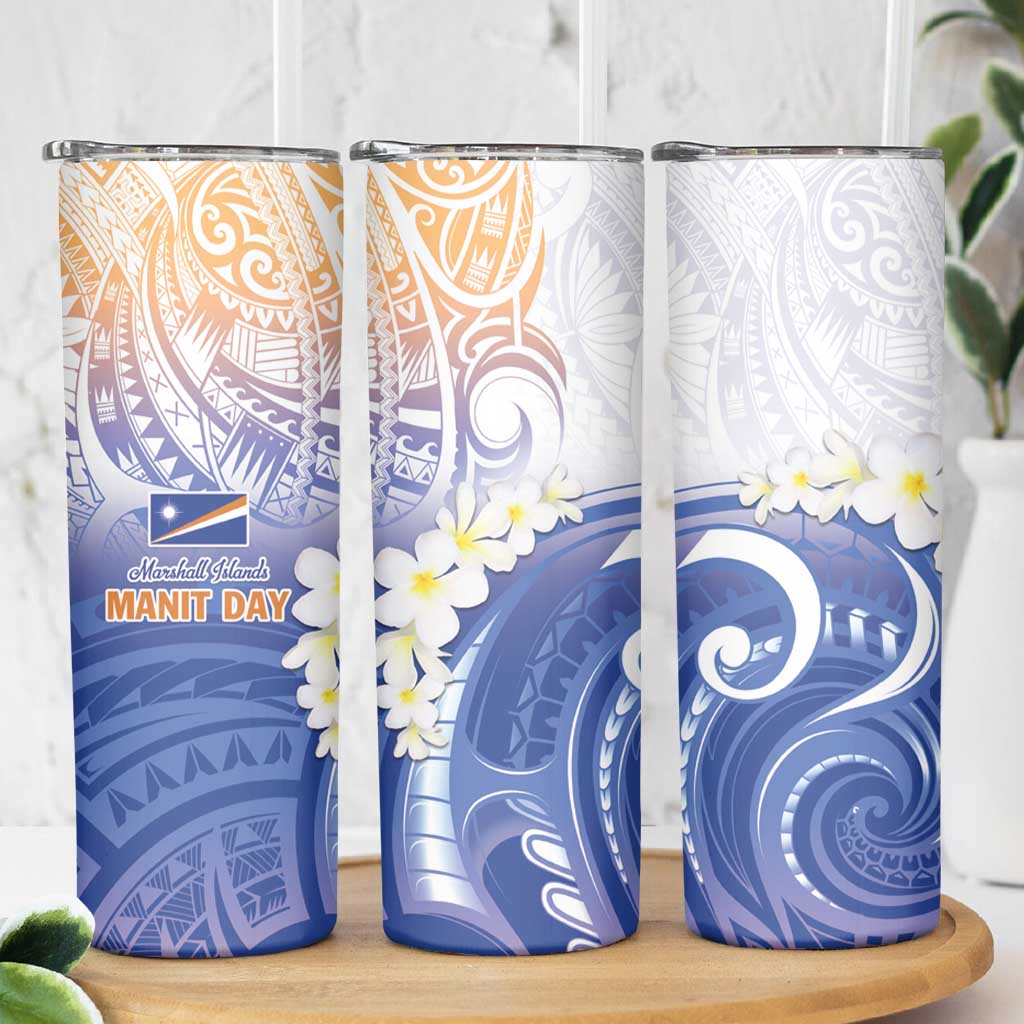 Marshall Islands Manit Day Skinny Tumbler Plumeria and Polynesian Tribal LT9 - Polynesian Pride
