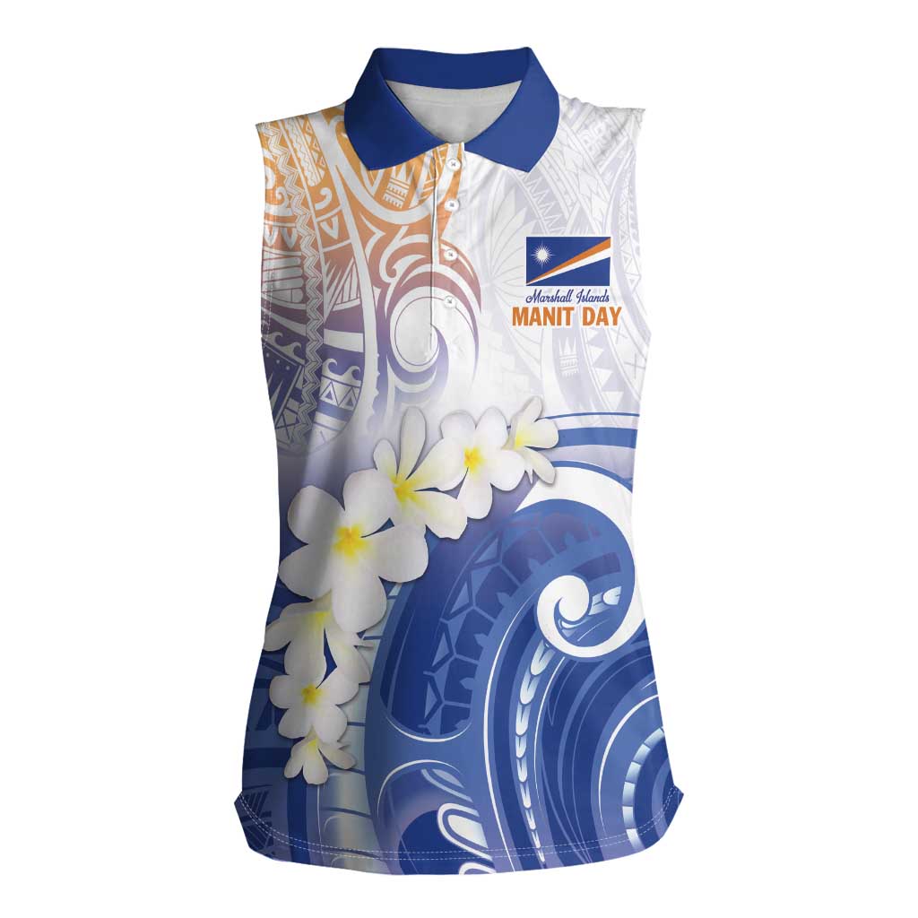 Marshall Islands Manit Day Women Sleeveless Polo Shirt Plumeria and Polynesian Tribal LT9 Female White - Polynesian Pride
