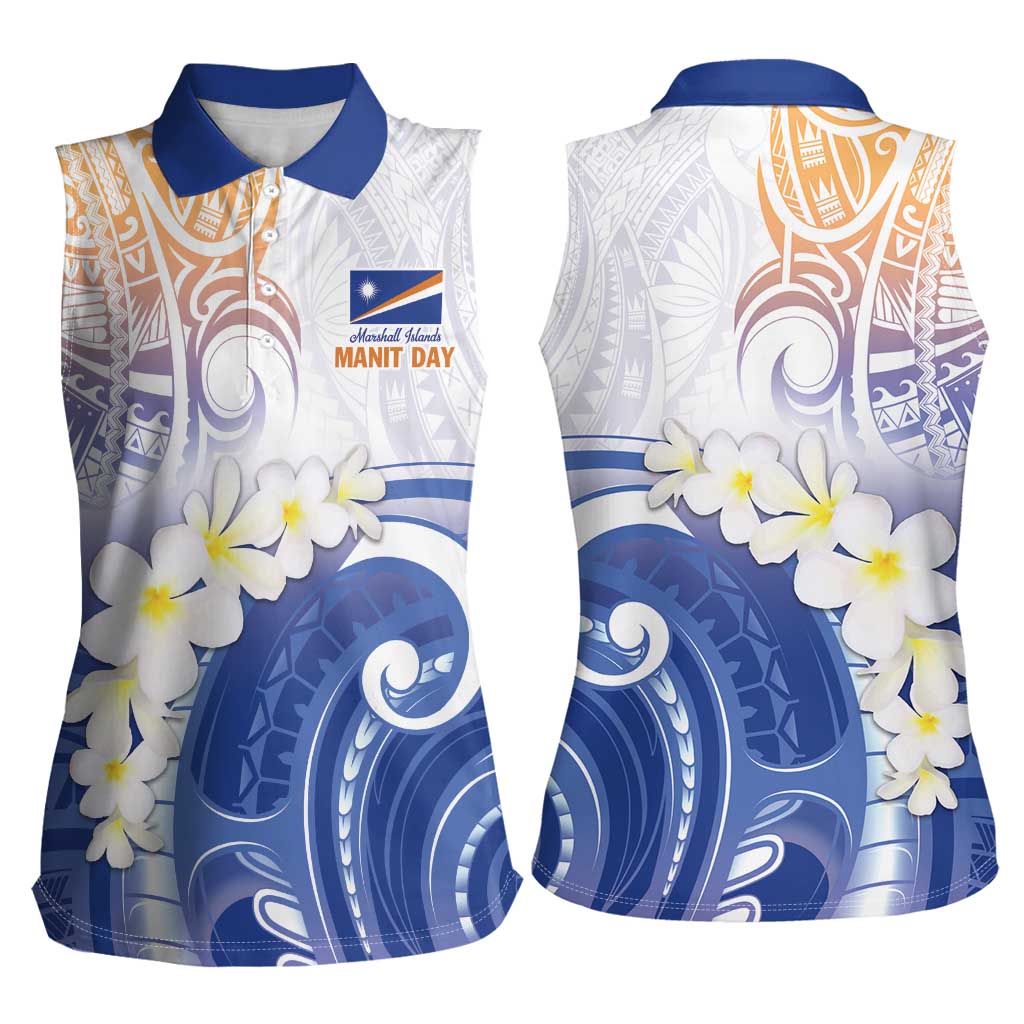 Marshall Islands Manit Day Women Sleeveless Polo Shirt Plumeria and Polynesian Tribal LT9 - Polynesian Pride