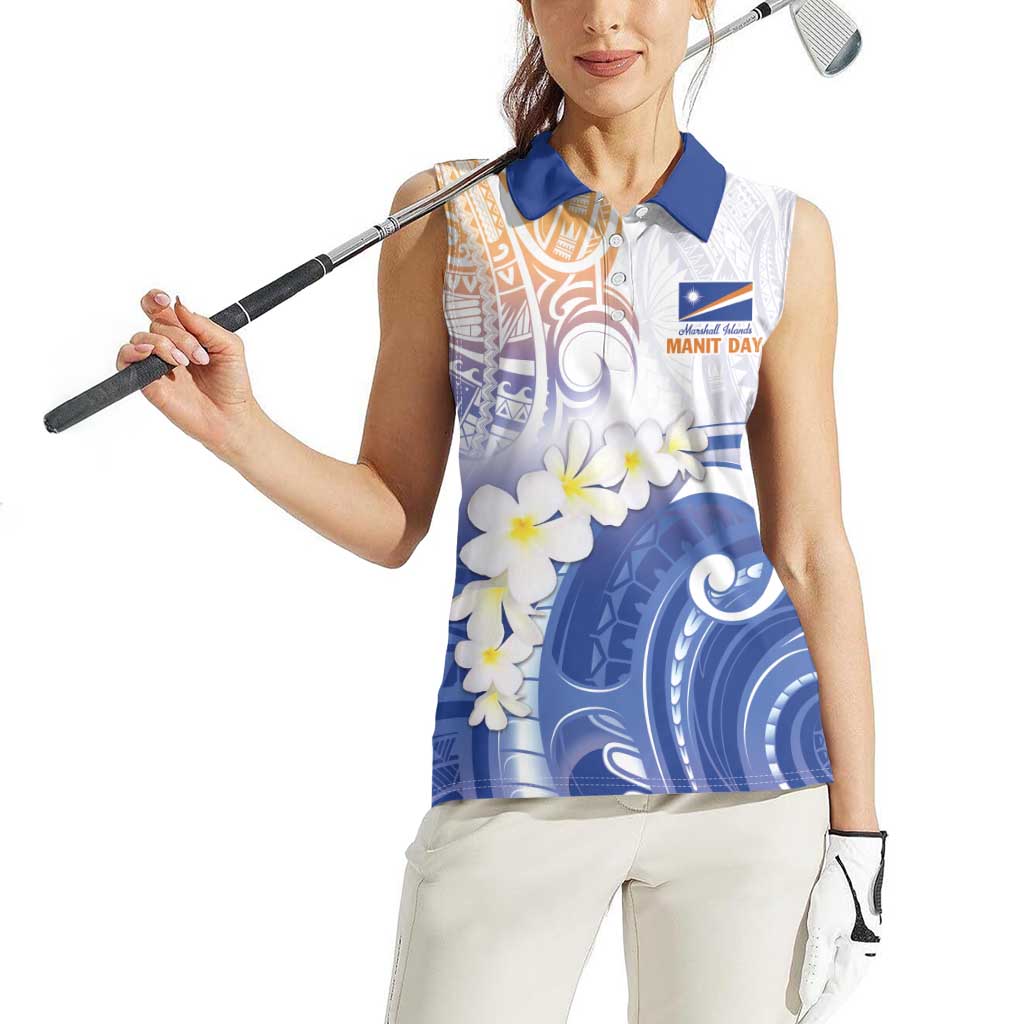 Marshall Islands Manit Day Women Sleeveless Polo Shirt Plumeria and Polynesian Tribal LT9 - Polynesian Pride