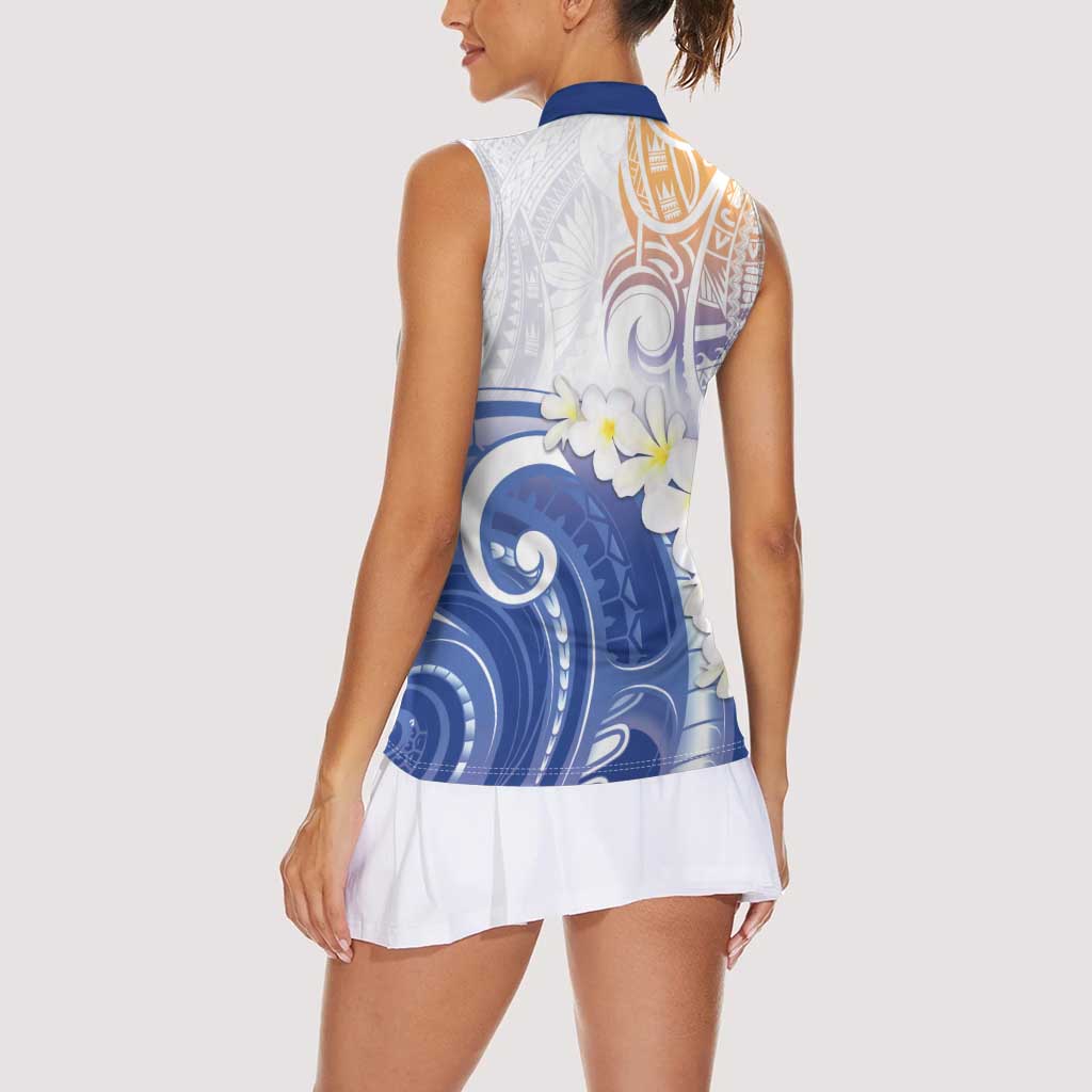 Marshall Islands Manit Day Women Sleeveless Polo Shirt Plumeria and Polynesian Tribal LT9 - Polynesian Pride