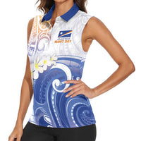 Marshall Islands Manit Day Women Sleeveless Polo Shirt Plumeria and Polynesian Tribal LT9 - Polynesian Pride