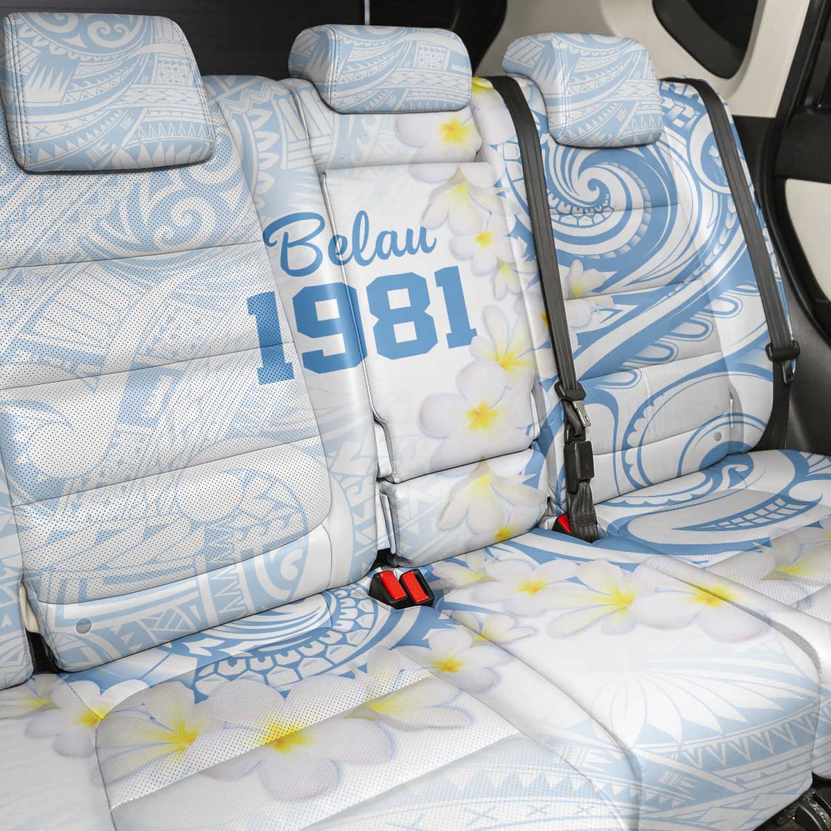 Palau 1981 Tribal Tattoo Back Car Seat Cover with Belau Plumeria Flowers LT9 - Polynesian Pride