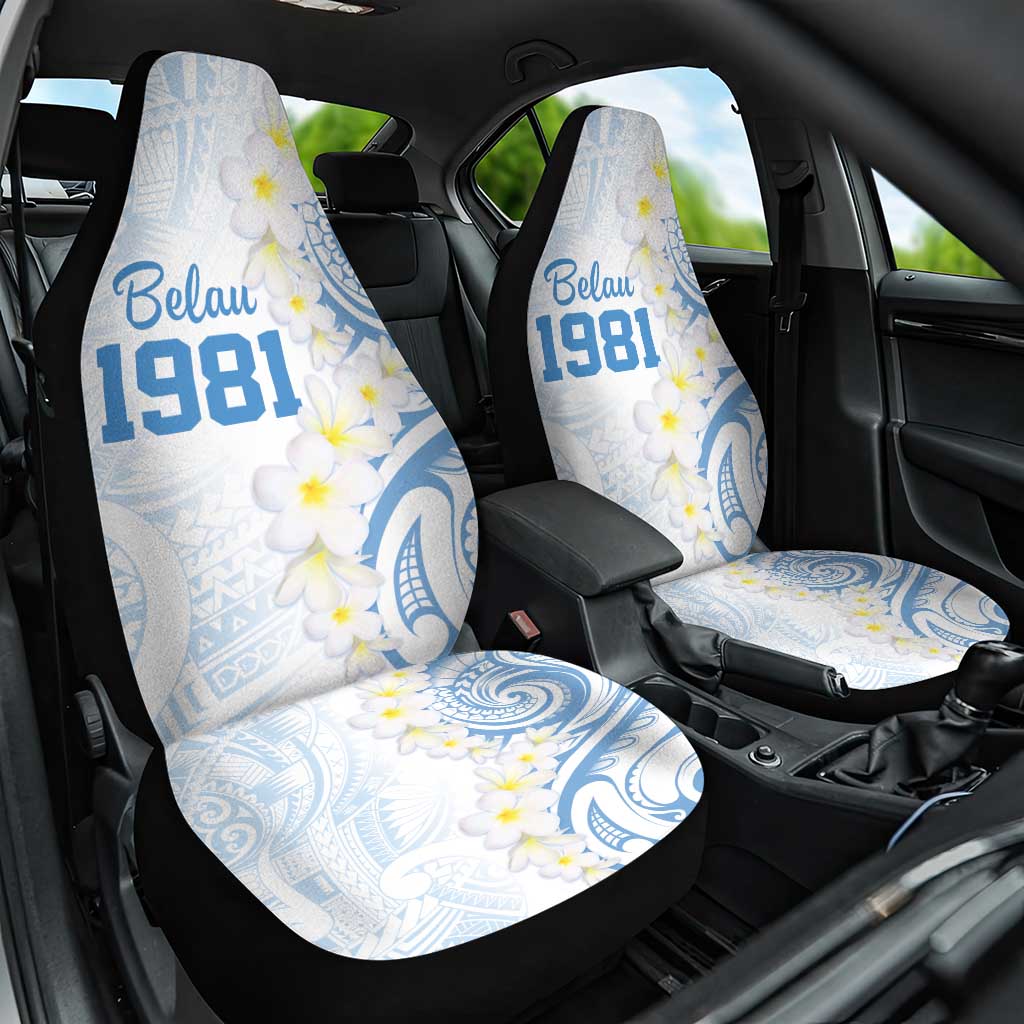 Palau 1981 Tribal Tattoo Car Seat Cover with Belau Plumeria Flowers LT9 One Size White - Polynesian Pride