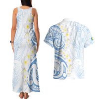 Palau 1981 Tribal Tattoo Couples Matching Tank Maxi Dress and Hawaiian Shirt with Belau Plumeria Flowers LT9 - Polynesian Pride