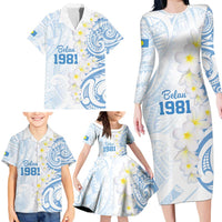 Palau 1981 Tribal Tattoo Family Matching Long Sleeve Bodycon Dress and Hawaiian Shirt with Belau Plumeria Flowers LT9 - Polynesian Pride