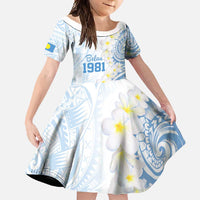 Palau 1981 Tribal Tattoo Family Matching Mermaid Dress and Hawaiian Shirt with Belau Plumeria Flowers LT9 Daughter's Dress White - Polynesian Pride