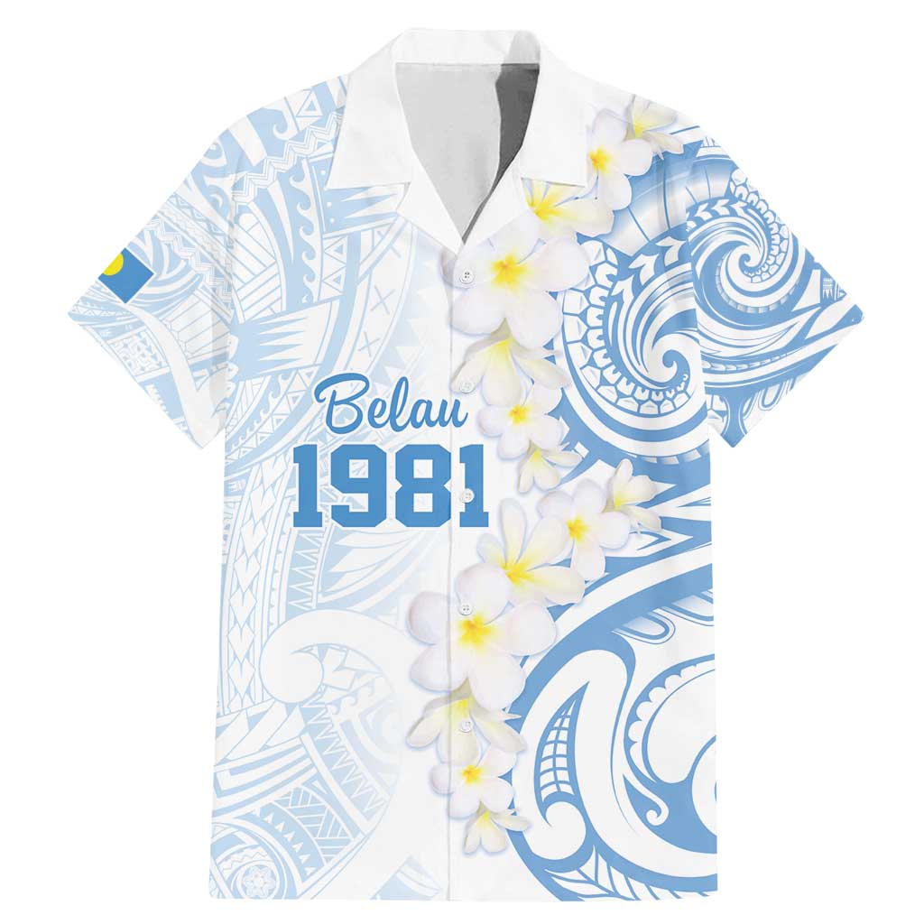 Palau 1981 Tribal Tattoo Family Matching Mermaid Dress and Hawaiian Shirt with Belau Plumeria Flowers LT9 Dad's Shirt - Short Sleeve White - Polynesian Pride