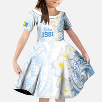 Palau 1981 Tribal Tattoo Family Matching Off The Shoulder Long Sleeve Dress and Hawaiian Shirt with Belau Plumeria Flowers LT9 Daughter's Dress White - Polynesian Pride