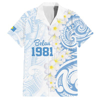 Palau 1981 Tribal Tattoo Family Matching Off The Shoulder Long Sleeve Dress and Hawaiian Shirt with Belau Plumeria Flowers LT9 Dad's Shirt - Short Sleeve White - Polynesian Pride