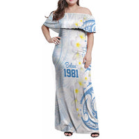 Palau 1981 Tribal Tattoo Family Matching Off Shoulder Maxi Dress and Hawaiian Shirt with Belau Plumeria Flowers LT9 Mom's Dress White - Polynesian Pride