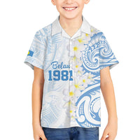 Palau 1981 Tribal Tattoo Family Matching Puletasi and Hawaiian Shirt with Belau Plumeria Flowers LT9 Son's Shirt White - Polynesian Pride