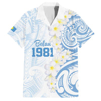 Palau 1981 Tribal Tattoo Family Matching Short Sleeve Bodycon Dress and Hawaiian Shirt with Belau Plumeria Flowers LT9 Dad's Shirt - Short Sleeve White - Polynesian Pride