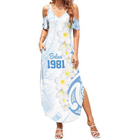Palau 1981 Tribal Tattoo Family Matching Summer Maxi Dress and Hawaiian Shirt with Belau Plumeria Flowers LT9 Mom's Dress White - Polynesian Pride