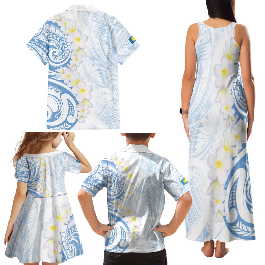 Palau 1981 Tribal Tattoo Family Matching Tank Maxi Dress and Hawaiian Shirt with Belau Plumeria Flowers LT9 - Polynesian Pride