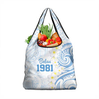 Palau 1981 Tribal Tattoo Grocery Bag with Belau Plumeria Flowers LT9 1-pack One Size White - Polynesian Pride