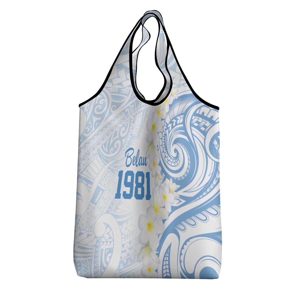 Palau 1981 Tribal Tattoo Grocery Bag with Belau Plumeria Flowers LT9 - Polynesian Pride