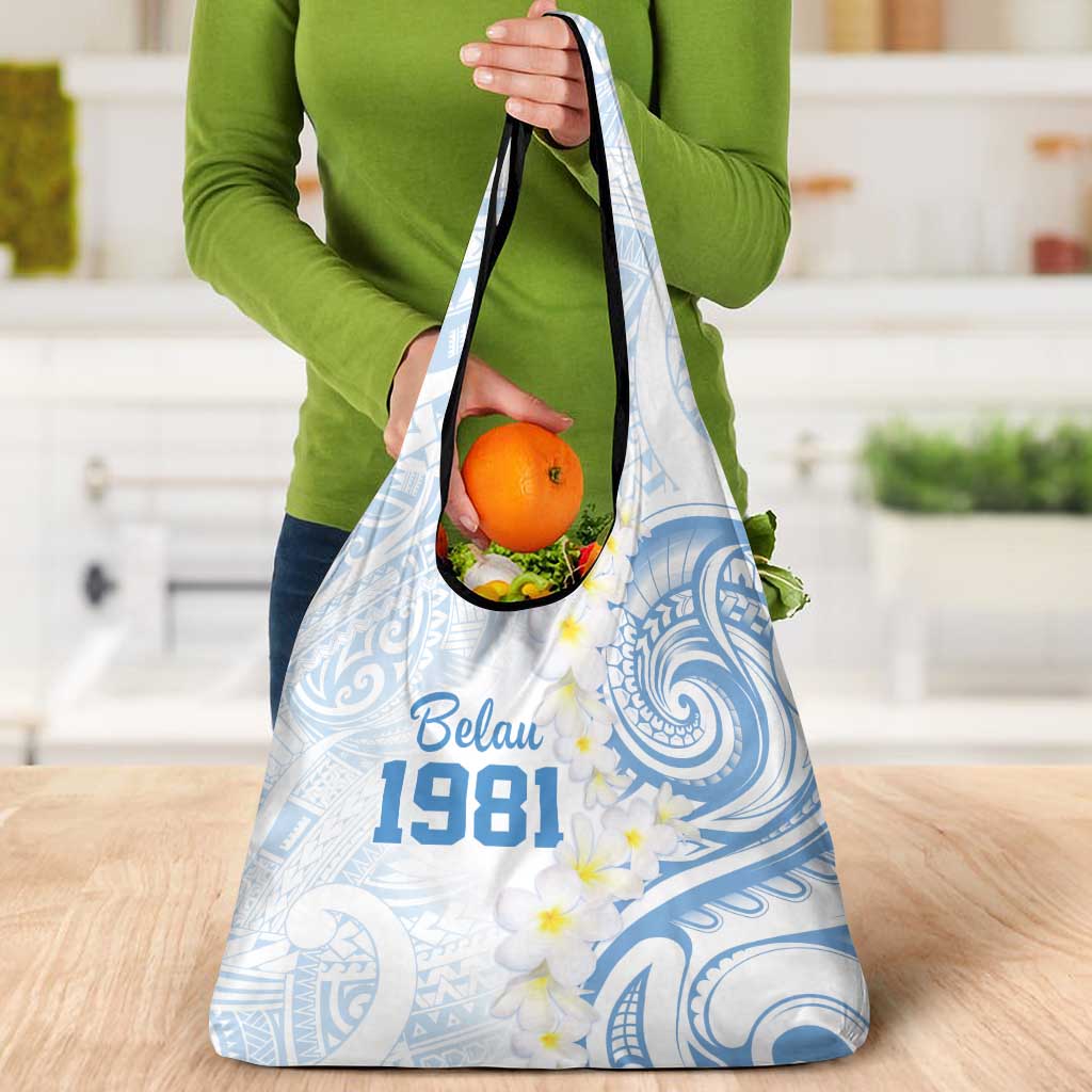Palau 1981 Tribal Tattoo Grocery Bag with Belau Plumeria Flowers LT9 - Polynesian Pride