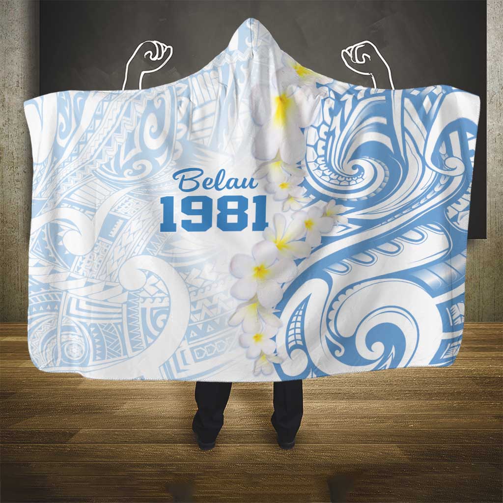 Palau 1981 Tribal Tattoo Hooded Blanket with Belau Plumeria Flowers LT9 - Polynesian Pride