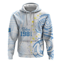 Palau 1981 Tribal Tattoo Hoodie with Belau Plumeria Flowers LT9 Zip Hoodie White - Polynesian Pride
