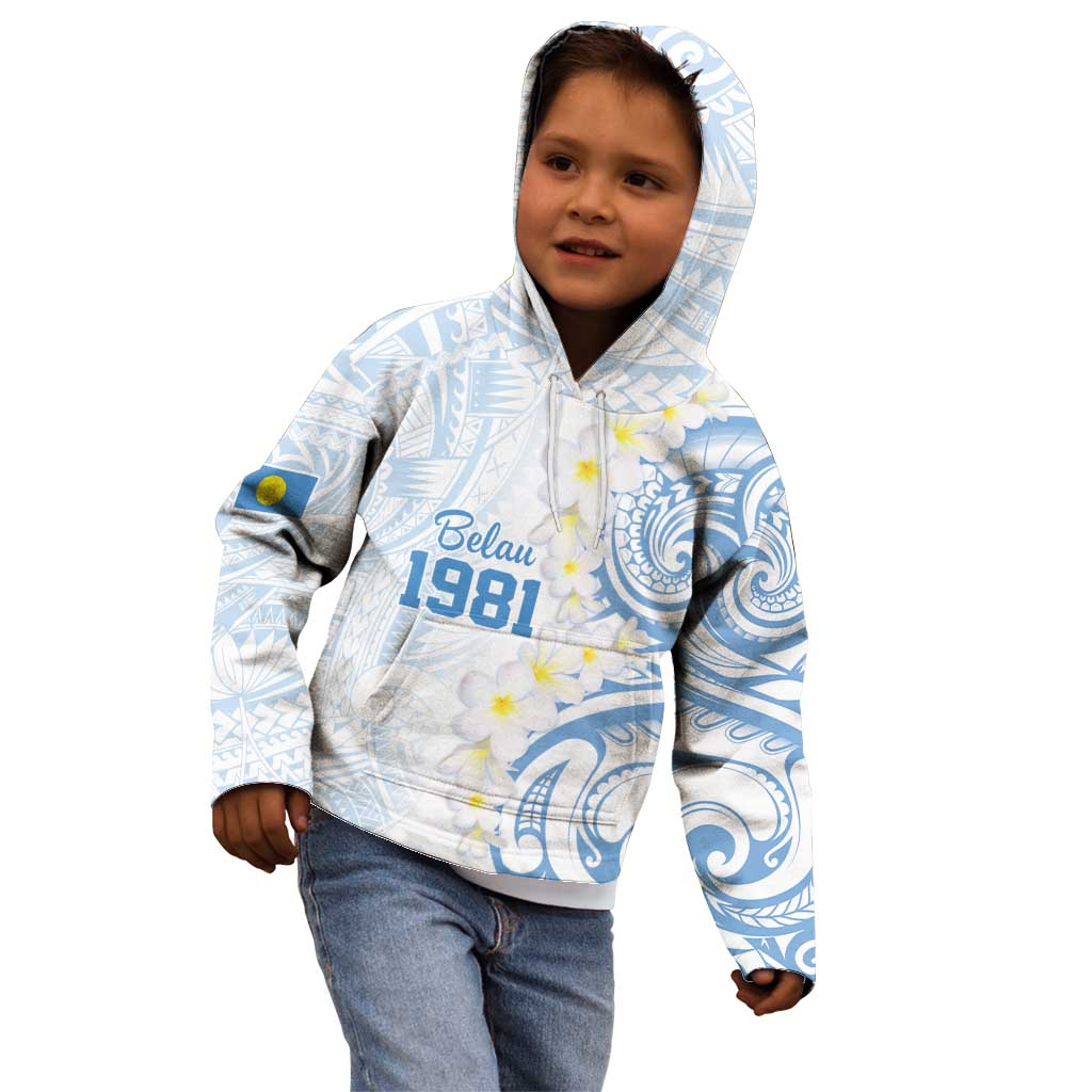 Palau 1981 Tribal Tattoo Kid Hoodie with Belau Plumeria Flowers LT9 - Polynesian Pride