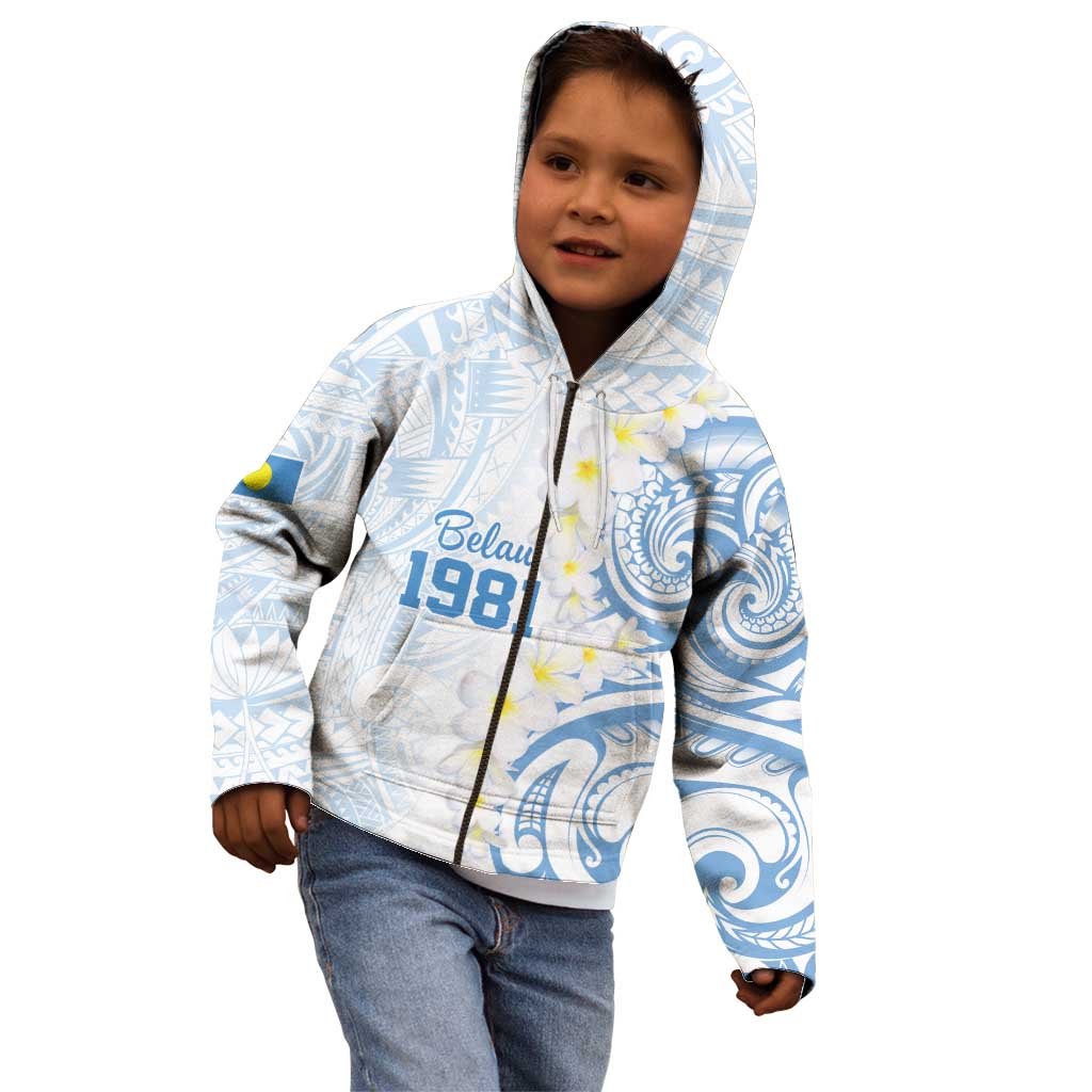 Palau 1981 Tribal Tattoo Kid Hoodie with Belau Plumeria Flowers LT9 - Polynesian Pride