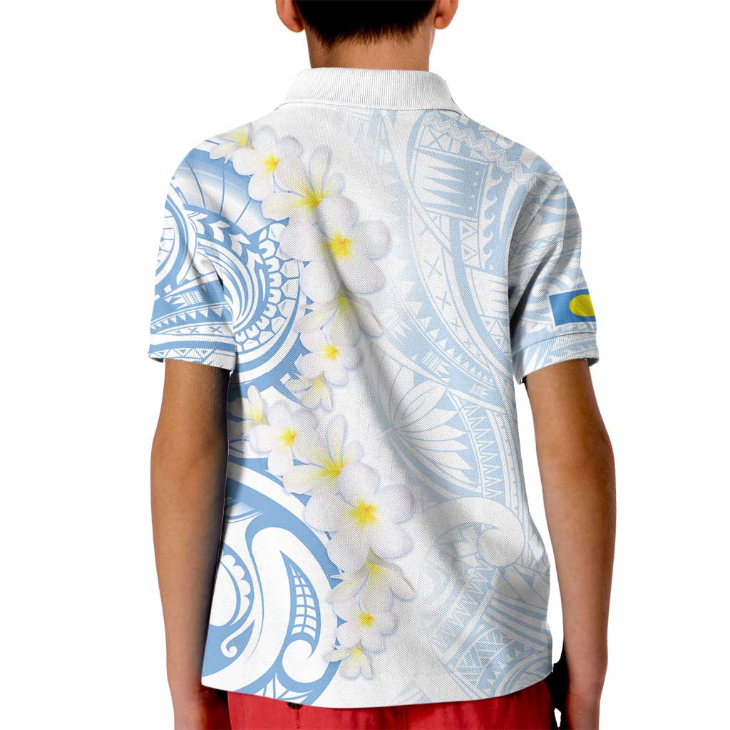 Palau 1981 Tribal Tattoo Kid Polo Shirt with Belau Plumeria Flowers LT9 - Polynesian Pride