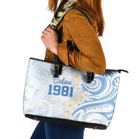 Palau 1981 Tribal Tattoo Leather Tote Bag with Belau Plumeria Flowers LT9 White - Polynesian Pride