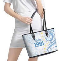 Palau 1981 Tribal Tattoo Leather Tote Bag with Belau Plumeria Flowers LT9 - Polynesian Pride