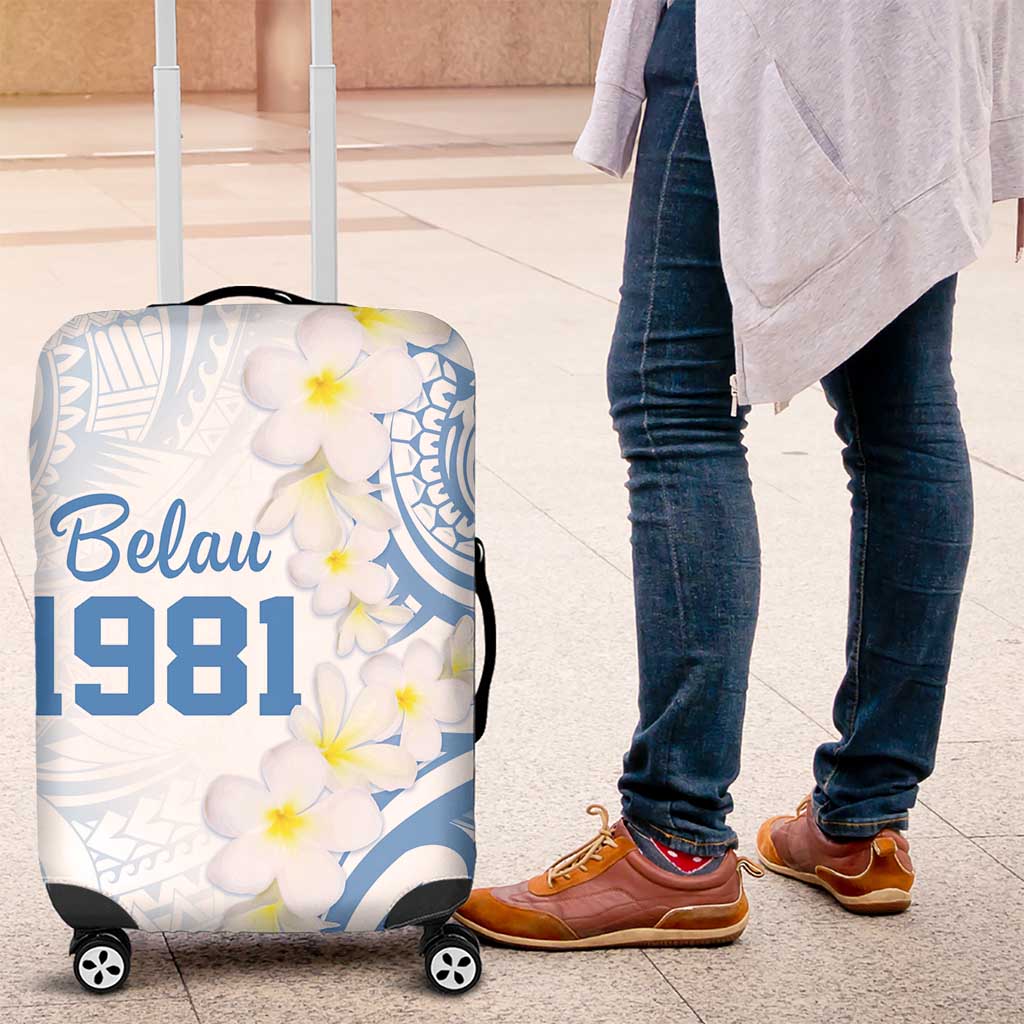 Palau 1981 Tribal Tattoo Luggage Cover with Belau Plumeria Flowers LT9 White - Polynesian Pride