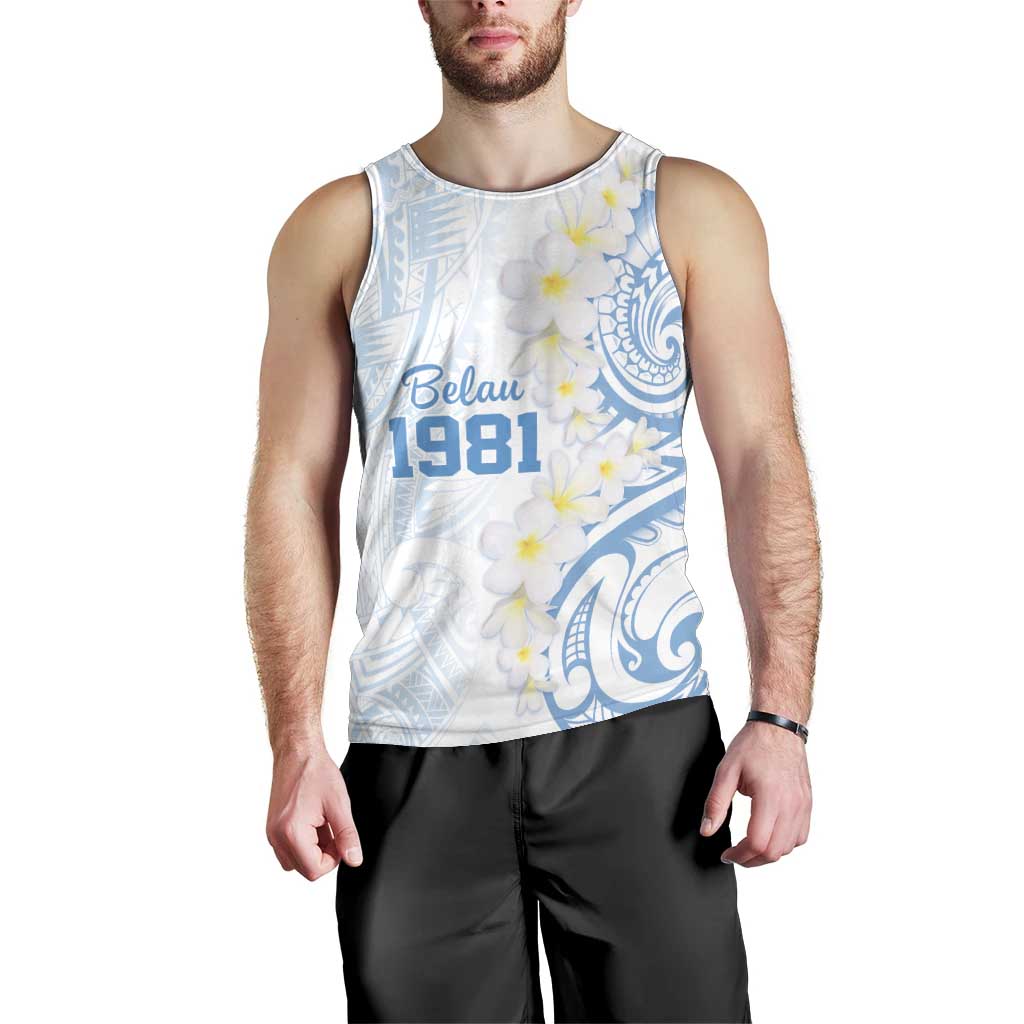 Palau 1981 Tribal Tattoo Men Tank Top with Belau Plumeria Flowers LT9 - Polynesian Pride
