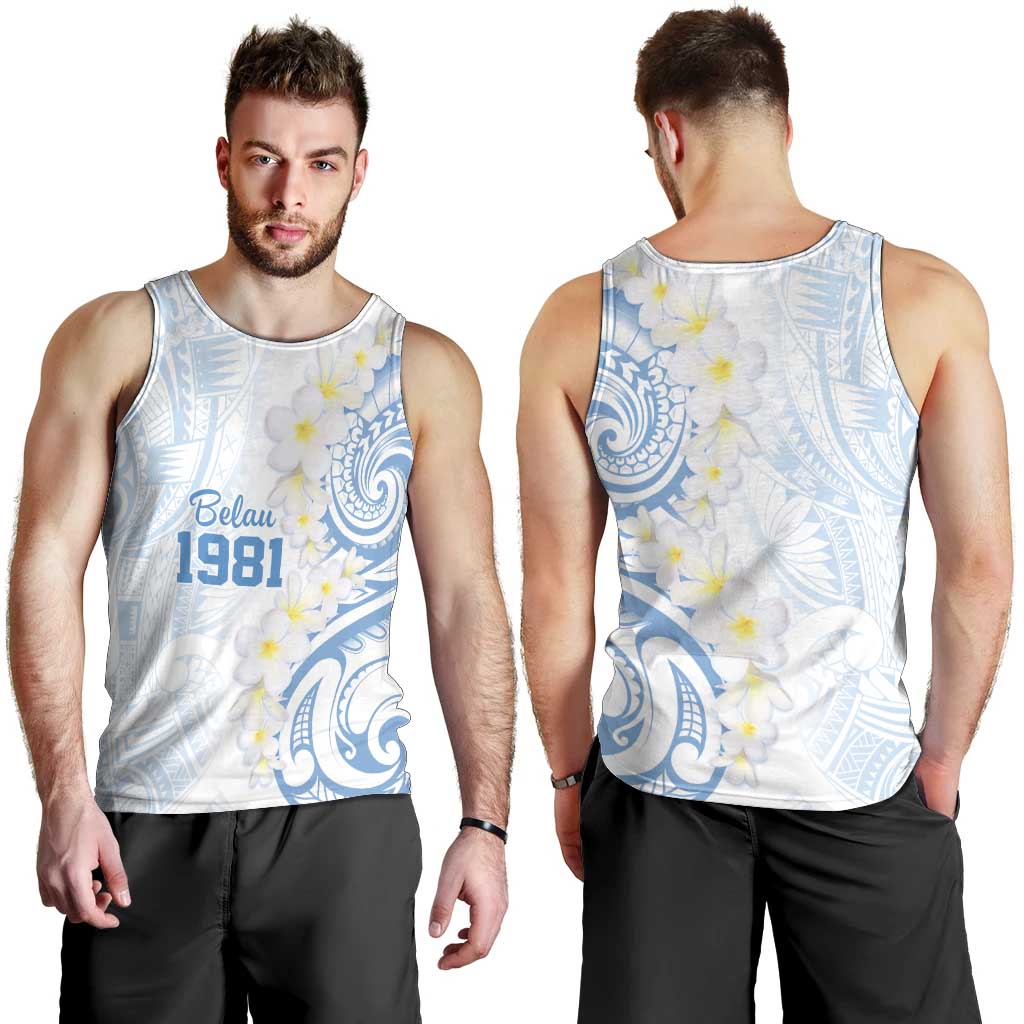 Palau 1981 Tribal Tattoo Men Tank Top with Belau Plumeria Flowers LT9 - Polynesian Pride