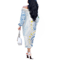 Palau 1981 Tribal Tattoo Off The Shoulder Long Sleeve Dress with Belau Plumeria Flowers LT9 - Polynesian Pride