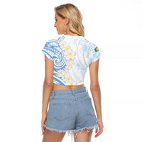 Palau 1981 Tribal Tattoo Raglan Cropped T Shirt with Belau Plumeria Flowers LT9 - Polynesian Pride