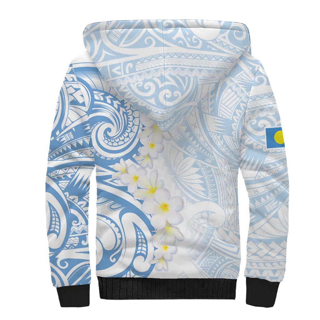 Palau 1981 Tribal Tattoo Sherpa Hoodie with Belau Plumeria Flowers LT9 - Polynesian Pride