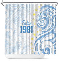 Palau 1981 Tribal Tattoo Shower Curtain with Belau Plumeria Flowers LT9 White - Polynesian Pride