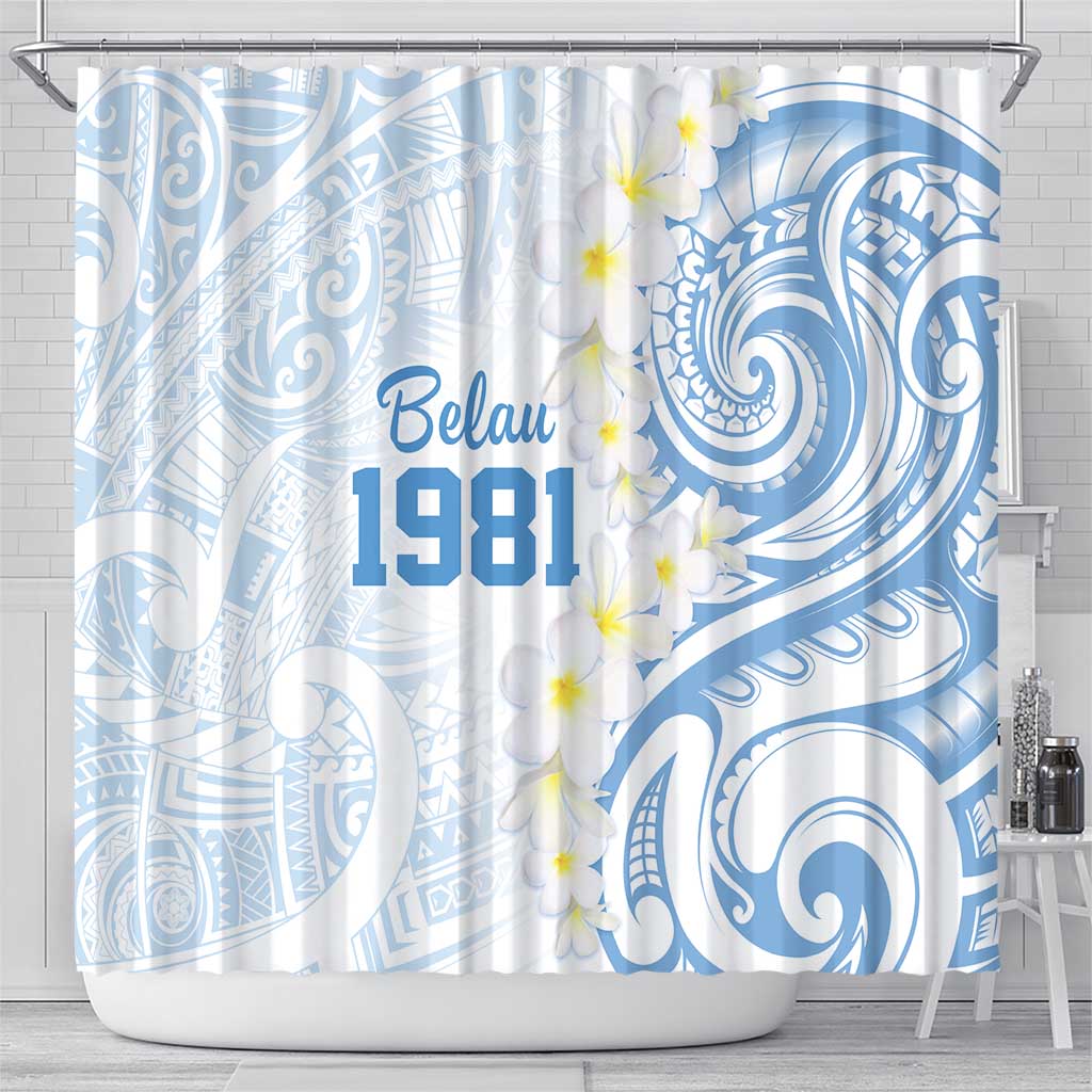 Palau 1981 Tribal Tattoo Shower Curtain with Belau Plumeria Flowers LT9 - Polynesian Pride