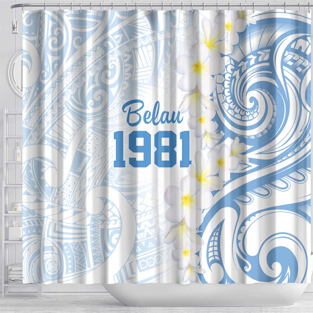 Palau 1981 Tribal Tattoo Shower Curtain with Belau Plumeria Flowers LT9 - Polynesian Pride
