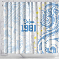 Palau 1981 Tribal Tattoo Shower Curtain with Belau Plumeria Flowers LT9 - Polynesian Pride