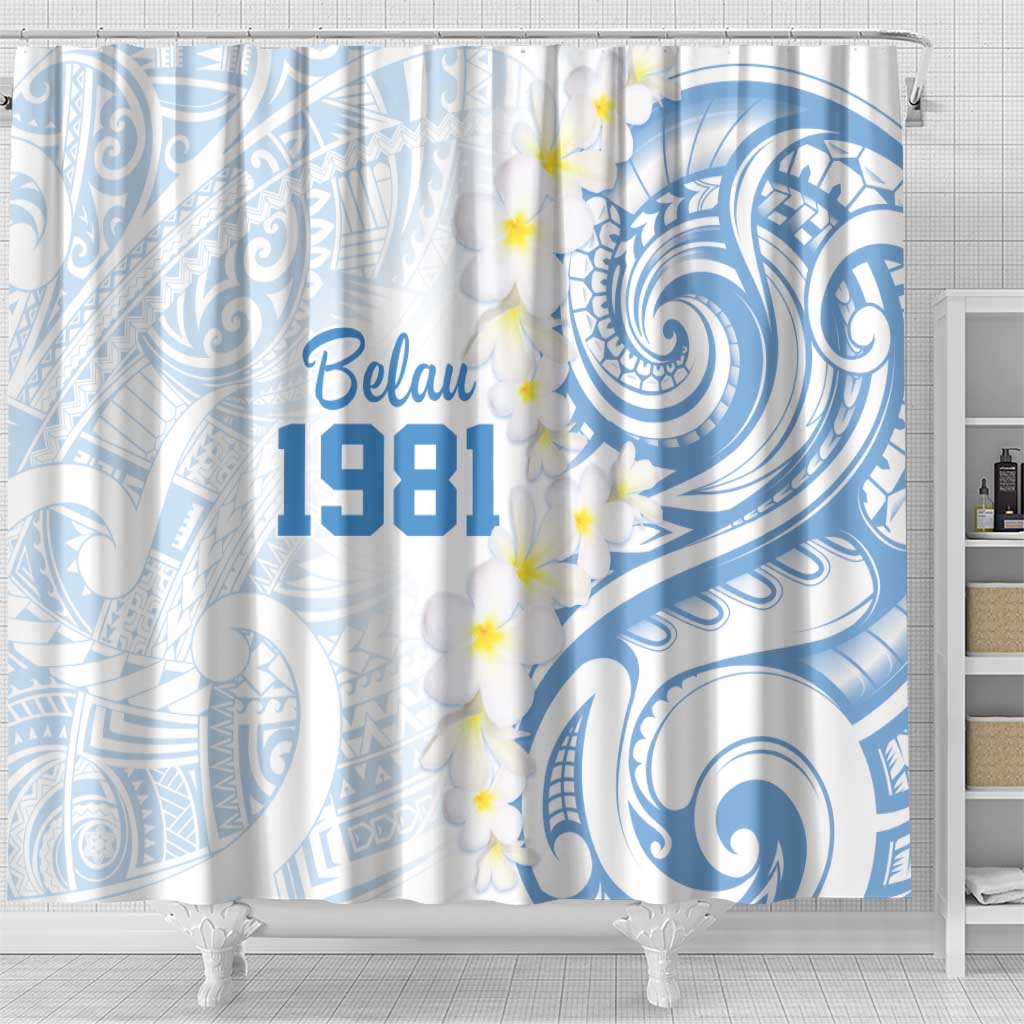Palau 1981 Tribal Tattoo Shower Curtain with Belau Plumeria Flowers LT9 - Polynesian Pride