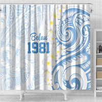 Palau 1981 Tribal Tattoo Shower Curtain with Belau Plumeria Flowers LT9 - Polynesian Pride